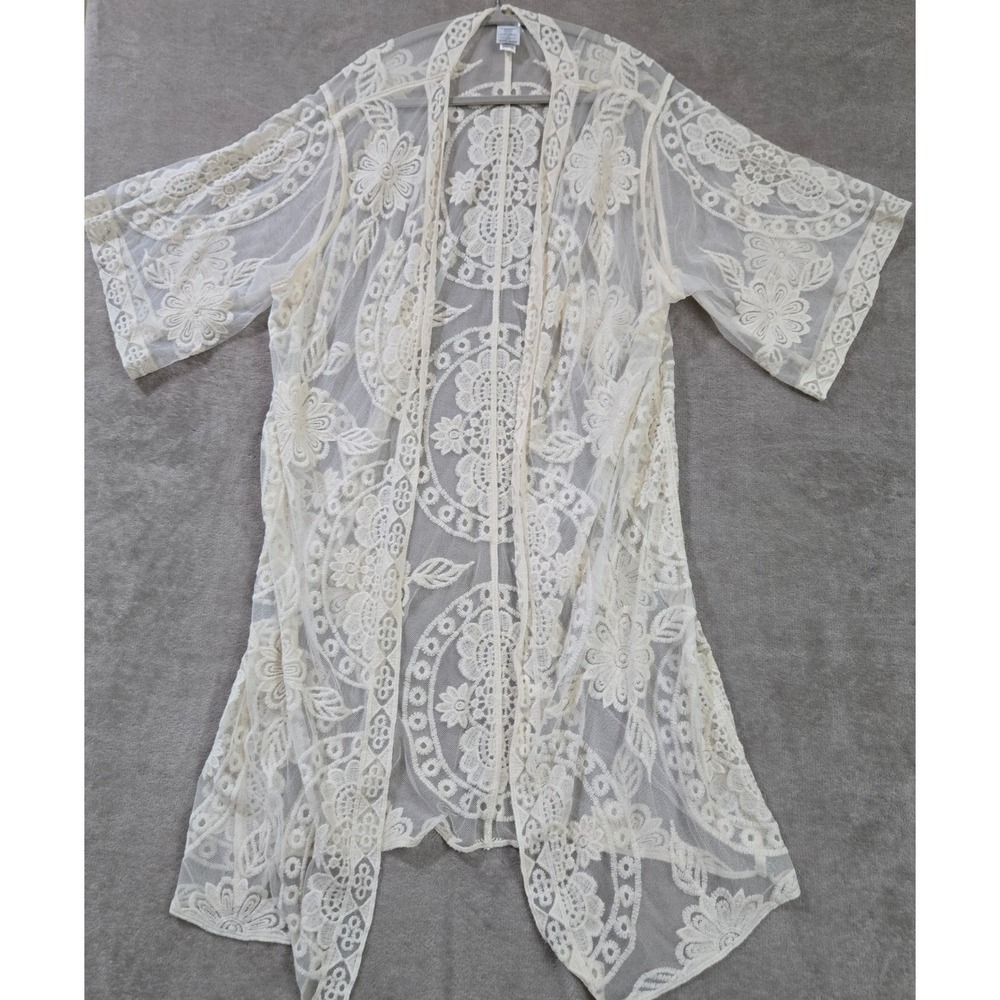 Lace Mesh Kimono Cardigan Boho Sheer Duster Festival Western Cowgirl Embroidered